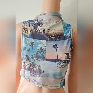 Urban Outfitters beach scene asymmetrical crop top